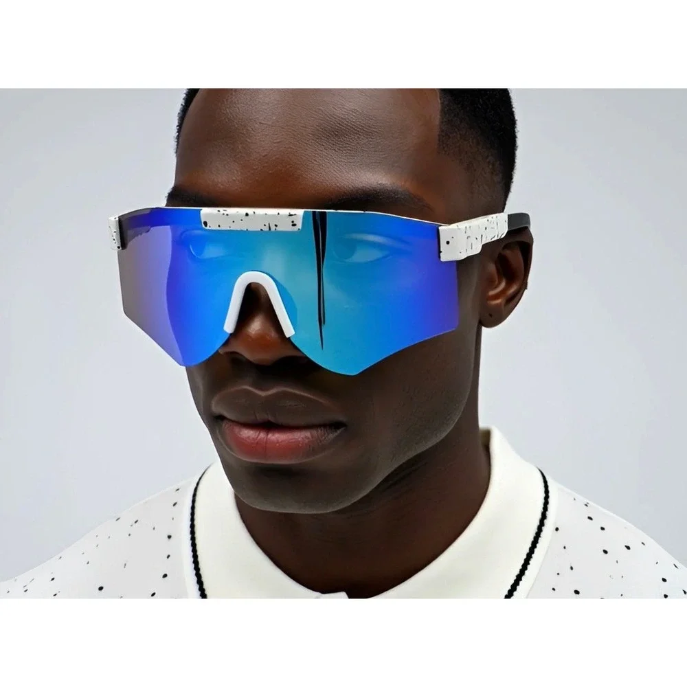 Shield Sunglasses White Frame Mirrored Lens Sport Cycling Running Sunglasses Men